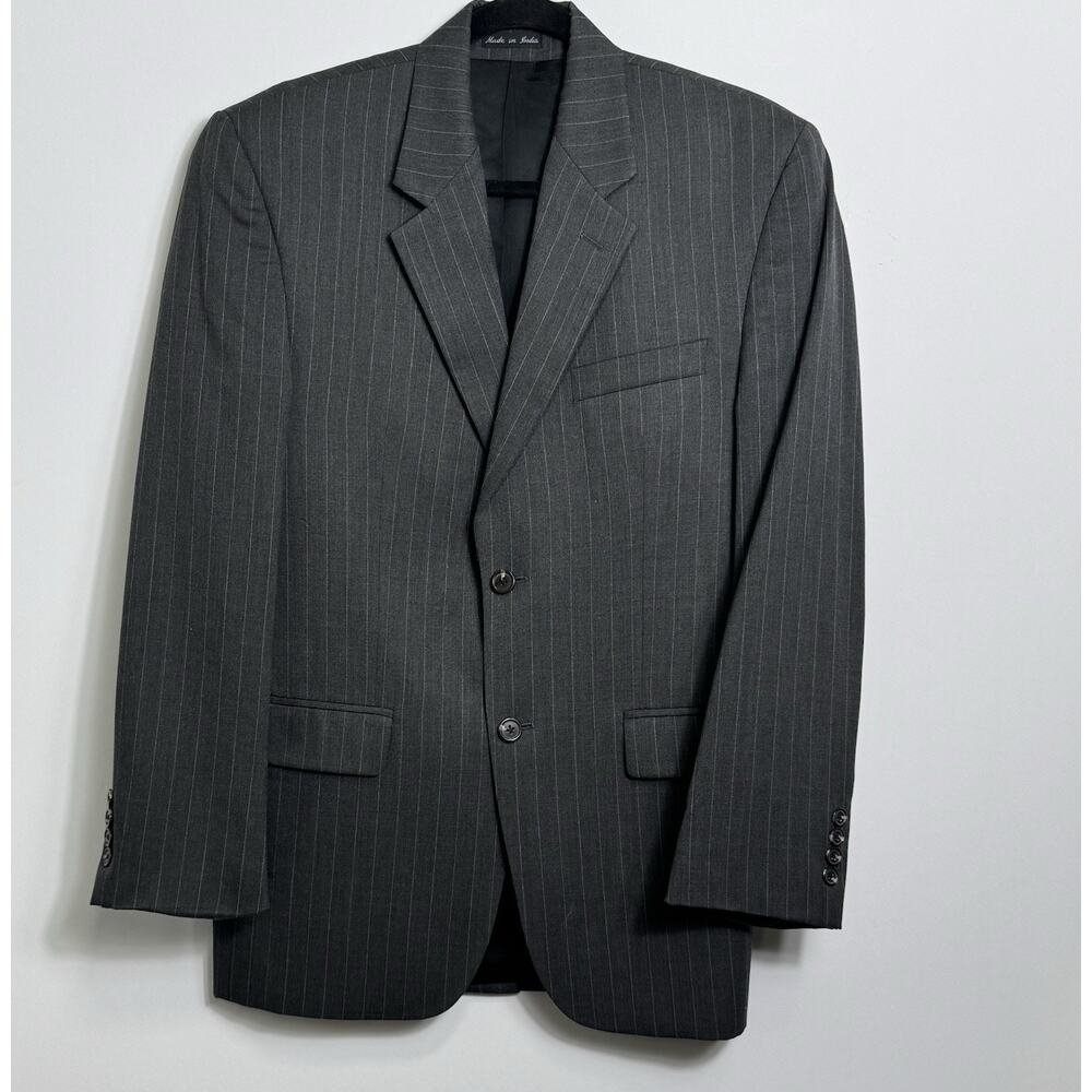 Chaps Woolmark Men’s Blazer Jacket 2-Button Gray Pinstripe Pure Wool Classic